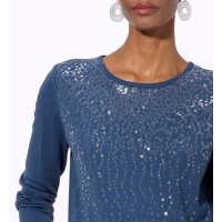 Sweter z przezroczystymi cekinami, kolor denim blue