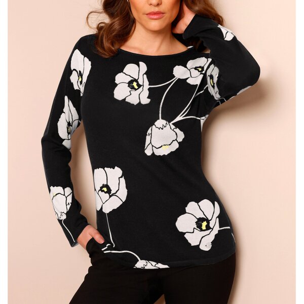Silk-Cashmere Sweater, black-ecru-printed
