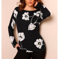 Seiden-Kaschmir-Pullover, schwarz-ecru-bedruckt