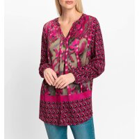 Longbluse, pink-khaki-bedruckt