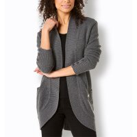 Viskose-Schurwoll-Strickjacke, schwarz-anthrazit-meliert