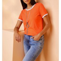 Shirt m.Glitzer-Effekten, orange-weiß