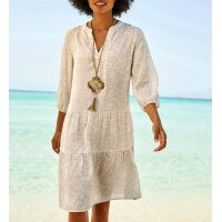 Druckkleid m. separatem Unterkleid, champagner-beige