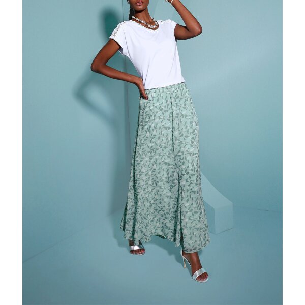 Georgette Print Skirt, lime mint-ecru