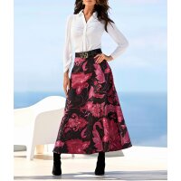 Satin-Maxirock, schwarz-pink-bedruckt