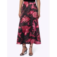 Satin-Maxirock, schwarz-pink-bedruckt