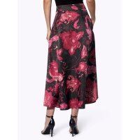 Satin-Maxirock, schwarz-pink-bedruckt
