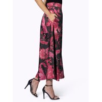 Satin-Maxirock, schwarz-pink-bedruckt