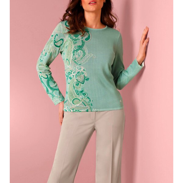 Merino-Lyocell-Pullover, salbei-sesam-bedruckt