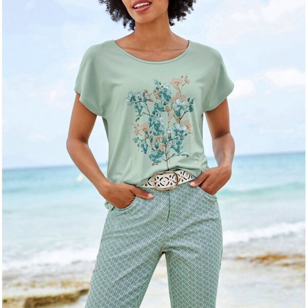 Shirt with Floral Motif, lime mint