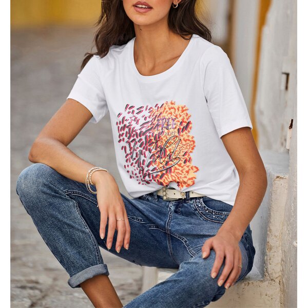 Shirt m. Druckmotiv und Pailletten, weiß