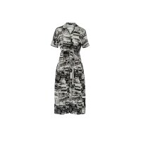 Jerseykleid m. Hemdkragen, schwarz-weiß-bedruckt