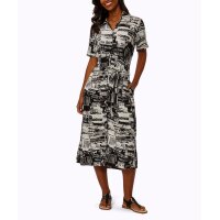 Jerseykleid m. Hemdkragen, schwarz-weiß-bedruckt