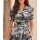 Jerseykleid m. Hemdkragen, schwarz-weiß-bedruckt