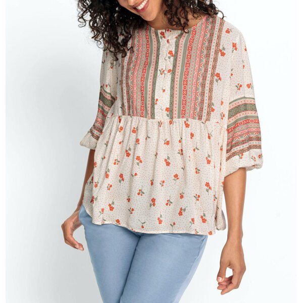 Druckbluse in A-Linie, champagner-papaya