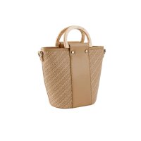 Tasche m. Flecht-Struktur und Holzhenkel, camel