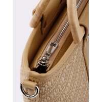 Tasche m. Flecht-Struktur und Holzhenkel, camel