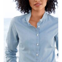 Jeansbluse m. Stehkragen, blue-bleached