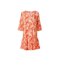 Druckkleid m. Volants, orange-ecru
