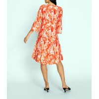 Druckkleid m. Volants, orange-ecru