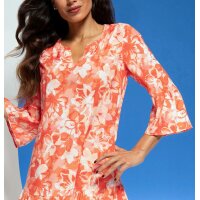 Druckkleid m. Volants, orange-ecru