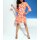 Druckkleid m. Volants, orange-ecru