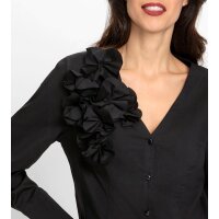 Langarm-Bluse mit Blüten-Applikation, schwarz