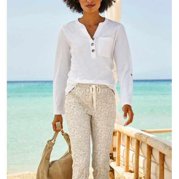 Long-Sleeve Shirt w. Button Placket, ecru