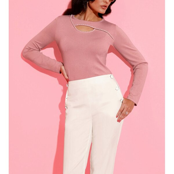 Pullover m. Cut-out und Zierperlen, rosenquarz
