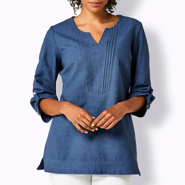 Leinenbluse im Tunika-Stil, jeansblau
