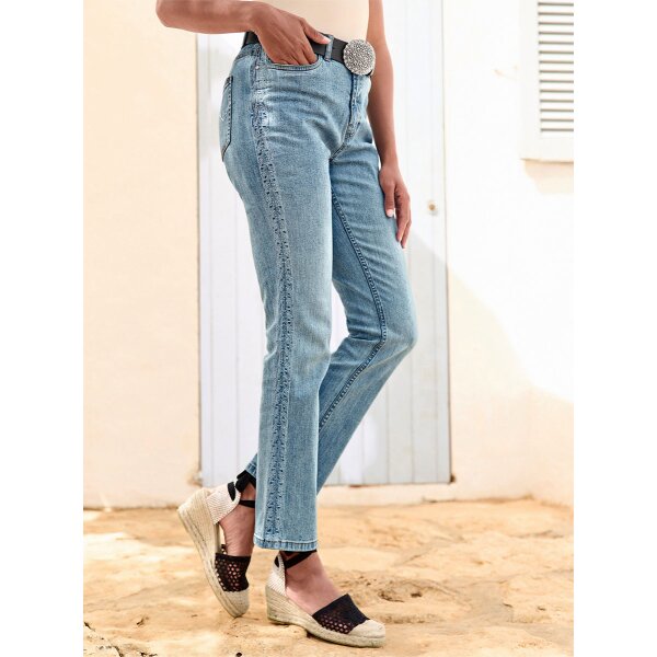 5-Pocket Jeans with Embroidery, blue-bleached