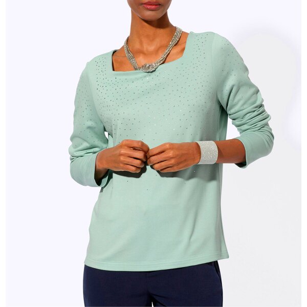 Langarmshirt mit Glitzersteinchen, kalkmint