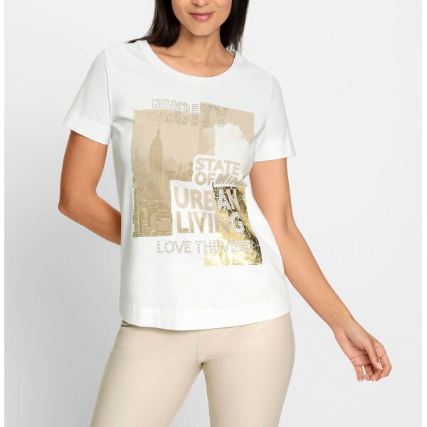 Shirt m. Schriftzug und Ziersteinen, ecru-beige