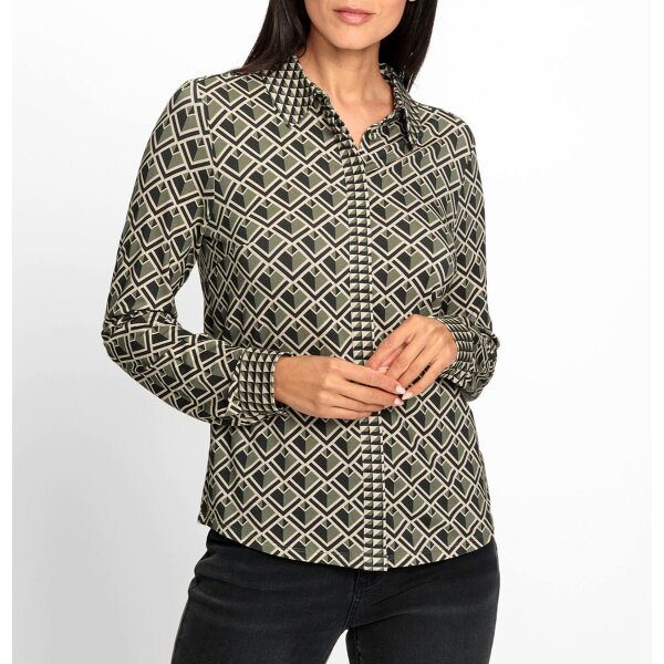 Jersey blouse, khaki-graphite-printed