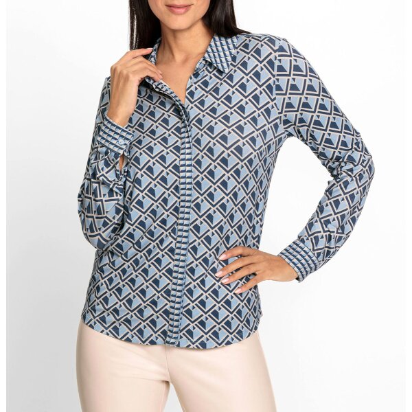 Jerseybluse , hellblau-rauchblau-bedruckt