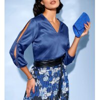 Schlupf-Bluse m.Schlitzen und Spitze, royalblau