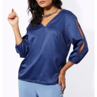 Schlupf-Bluse m.Schlitzen und Spitze, royalblau