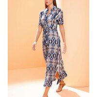 Druckkleid m. Ethno-Print, royalblau-cognac