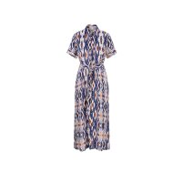 Druckkleid m. Ethno-Print, royalblau-cognac