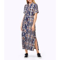 Druckkleid m. Ethno-Print, royalblau-cognac