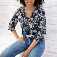 Floral-Print Blouse (including top), black-light blue