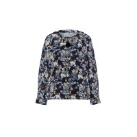 Floral-Print Blouse (including top), black-light blue