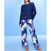 Palazzo Trousers, royal blue-ecru-printed