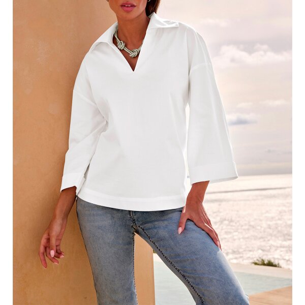 Oversized-Bluse m. Hemdkragen, weiß
