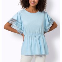 Fledermausshirt m. Crochet-Spitze, hellblau