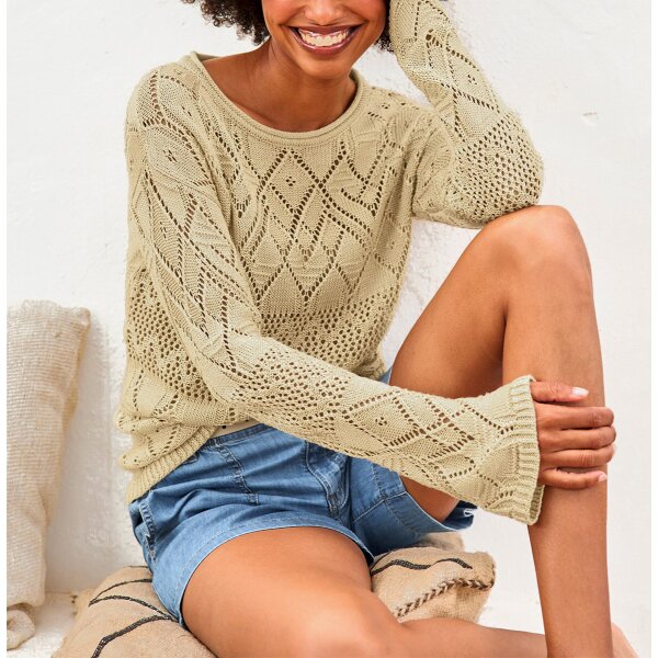 Ajourpullover mit Glanzgarn, sand