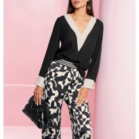 Bluse m. Kontrast-Blenden, schwarz-ecru
