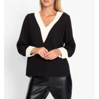 Bluse m. Kontrast-Blenden, schwarz-ecru
