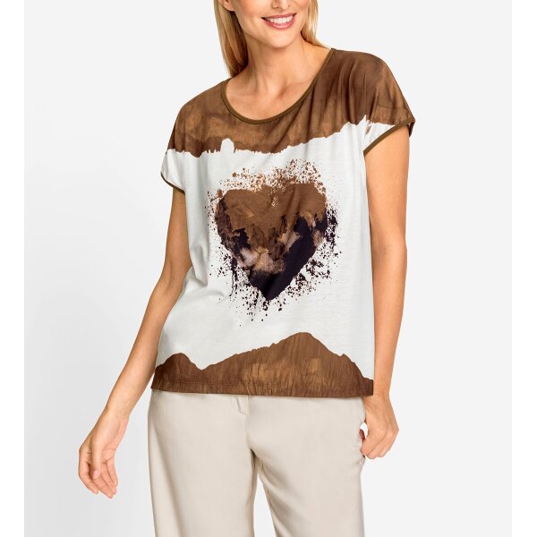 Druckshirt m. Herz-Motiv, braun-ecru