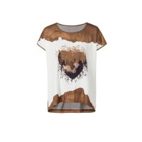 Printed shirt with heart motif, brown-ecru